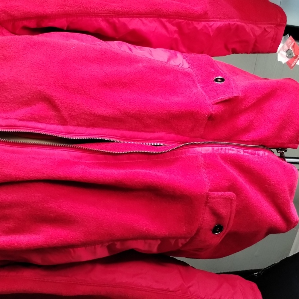 Style & Co sport jacket red pockets zip closure hidden hood